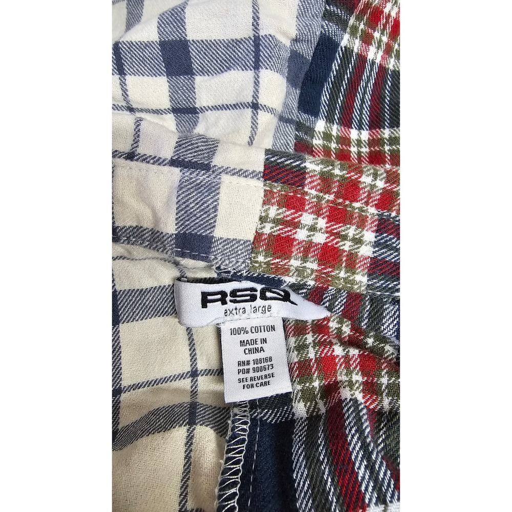 Rsq Split Plaid Cropped Flannel Button Shirt Blue… - image 6